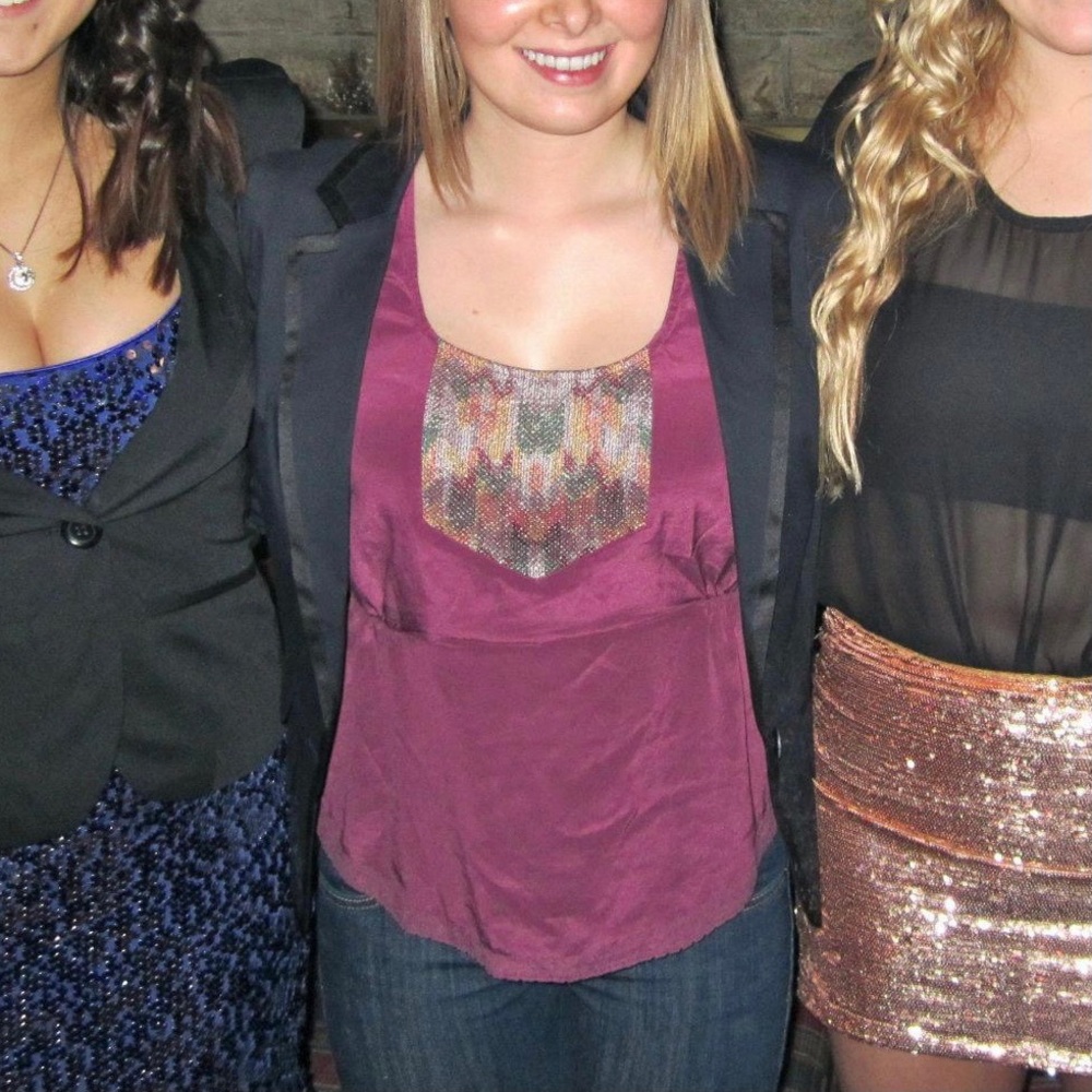 Ecote Fuchsia Silk Embroidered Tank